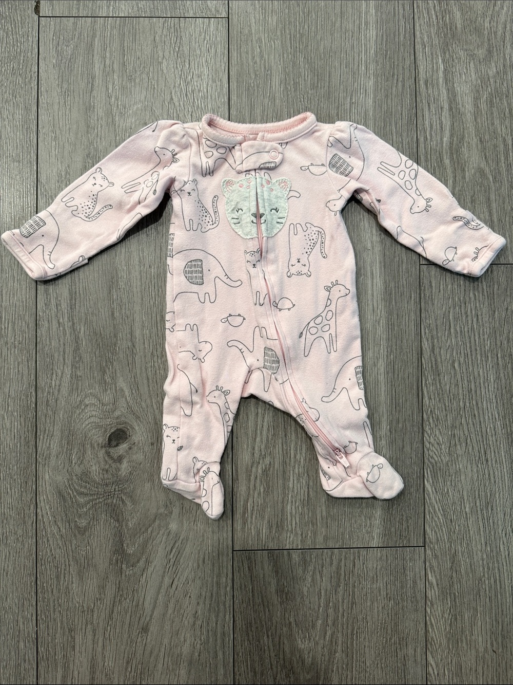 Pink Baby Footed Onesie with Animal Print